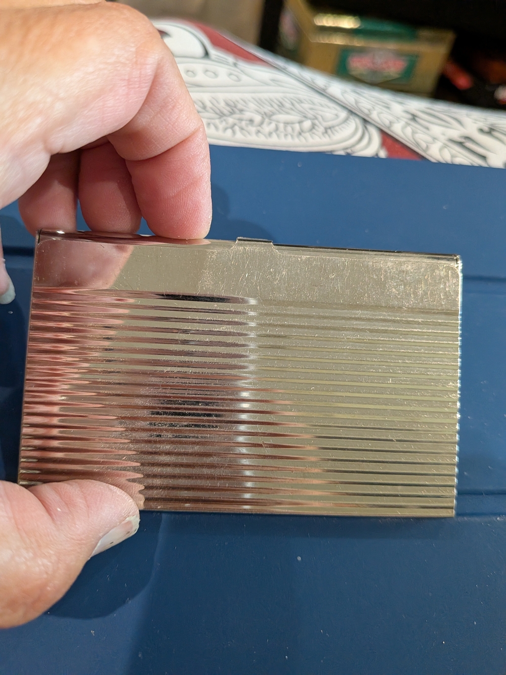 Vintage Ribbed Metal Compact Mirror